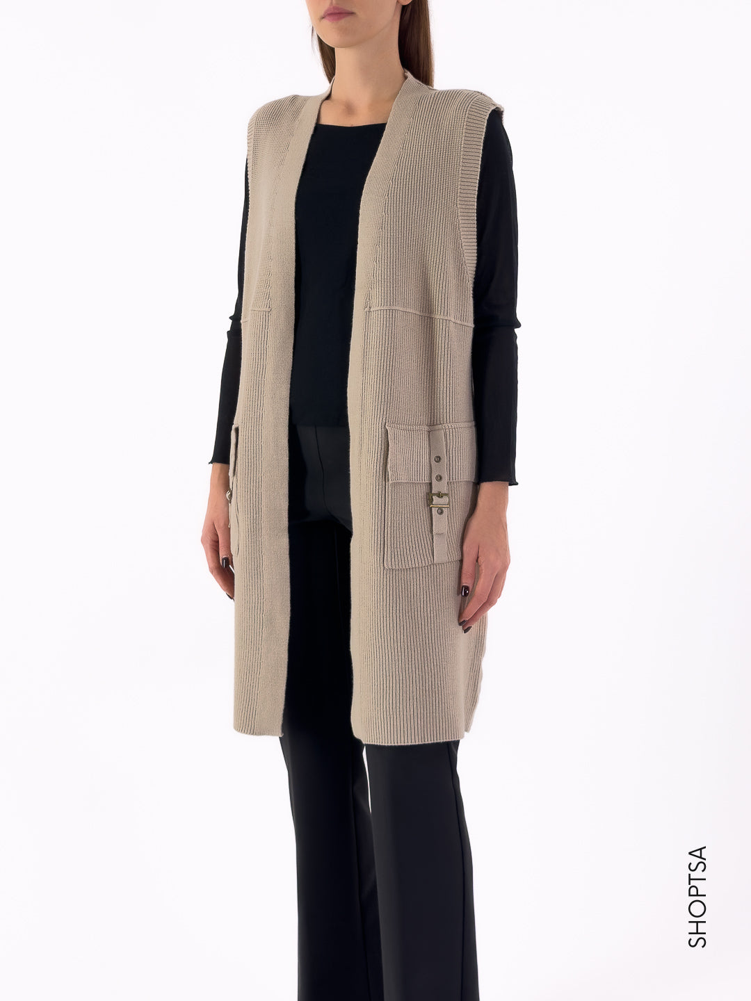 Gilet maglia costine lungo