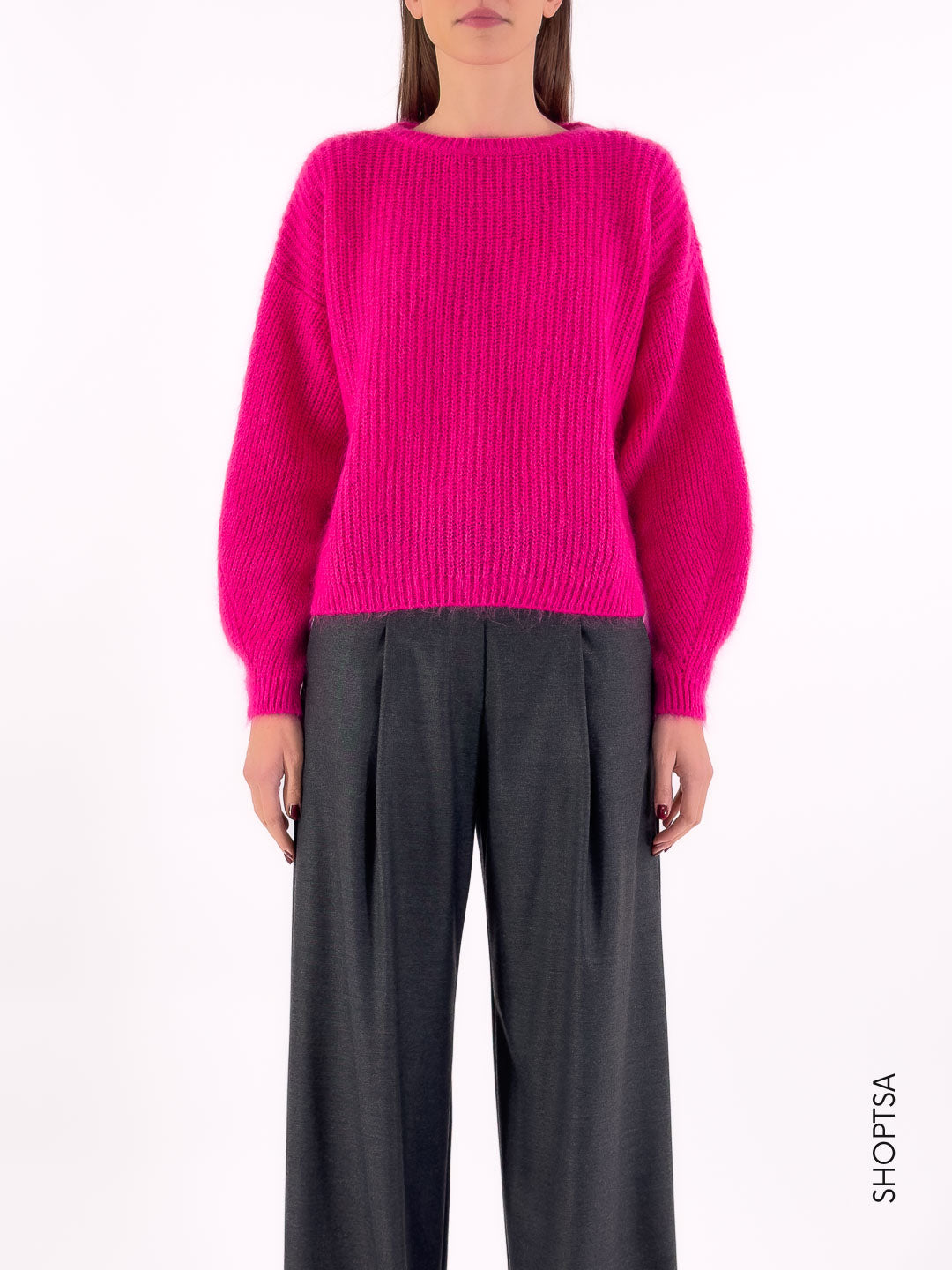 Vicolo Maglione Peloso Fucsia Maglia Cuore A Maglioni E Cardigan