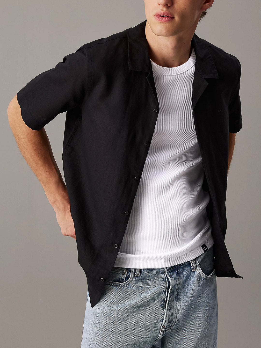 Camicia colletto cubano lino e cotone