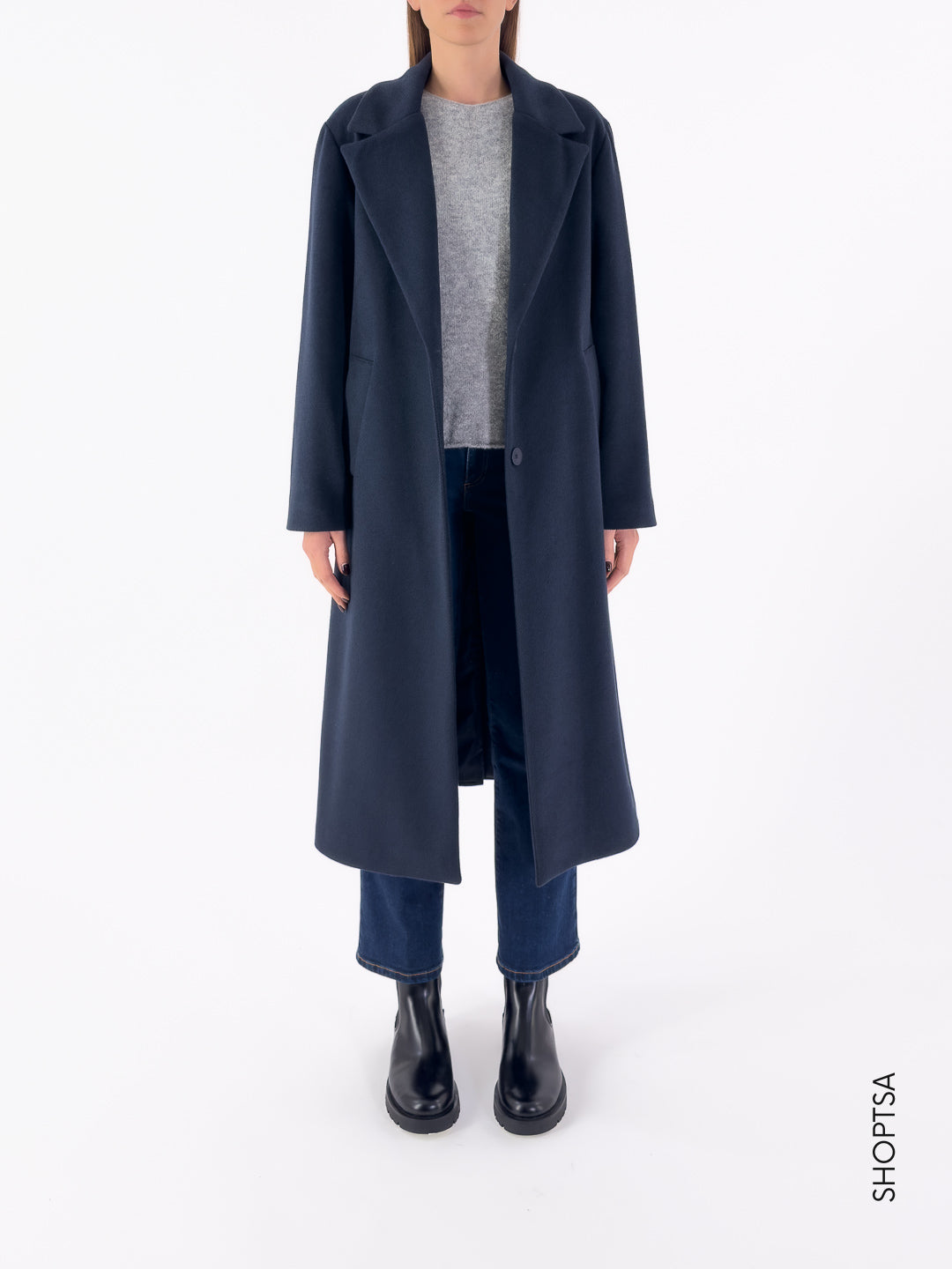 Cappotto blu lungo ampio