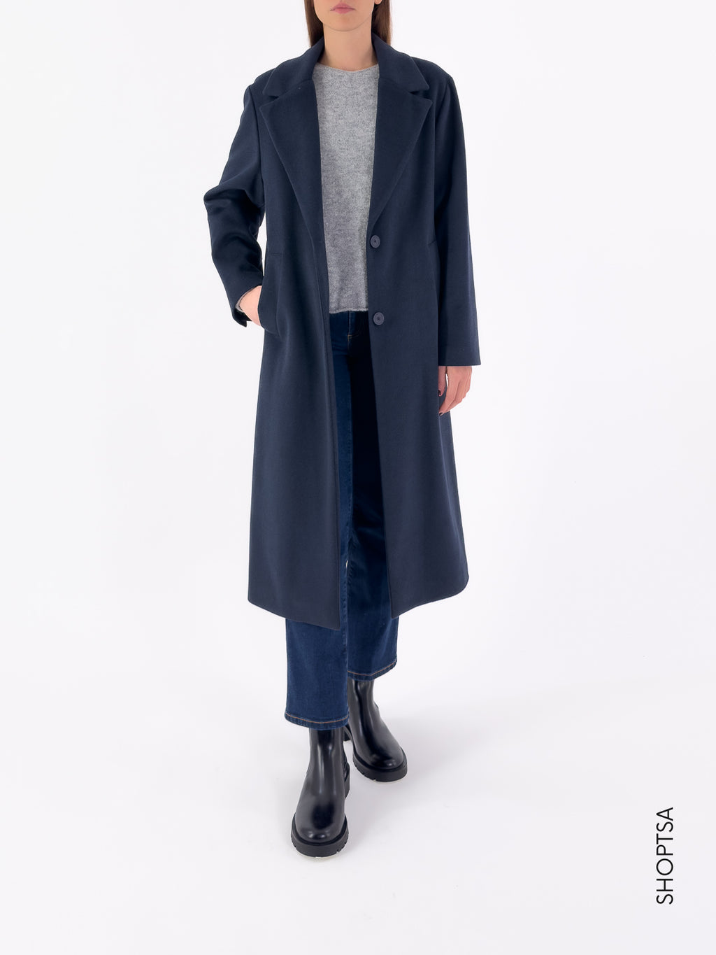 Cappotto blu lungo ampio