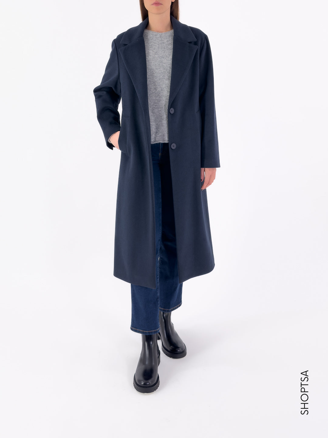 Cappotto blu lungo ampio