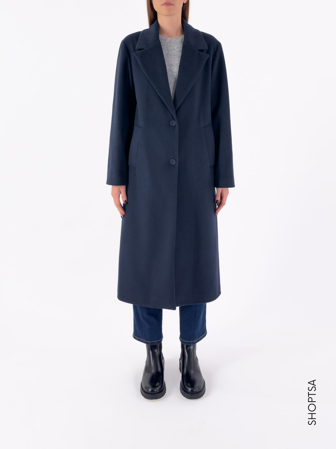 Cappotto blu lungo ampio