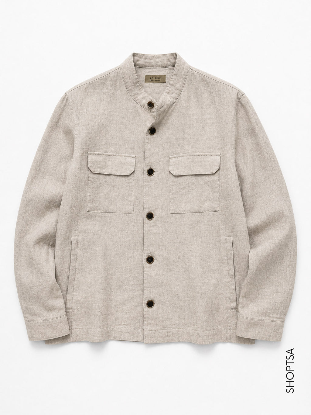 Overshirt in lino con collo coreana