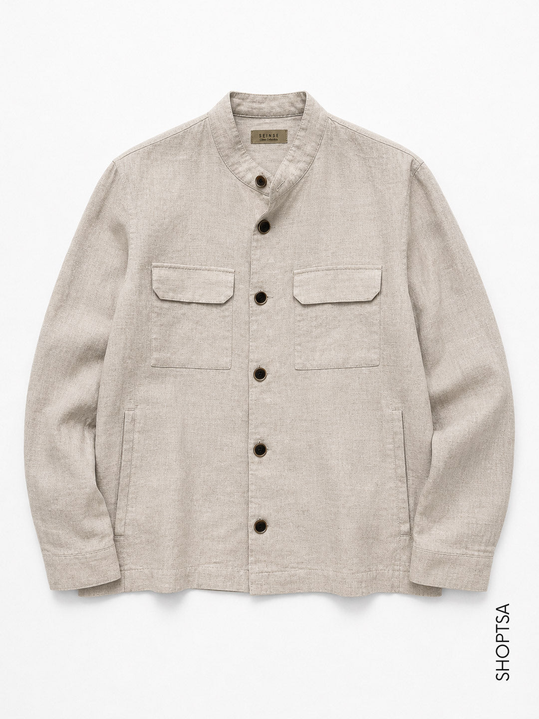 Overshirt in lino con collo coreana