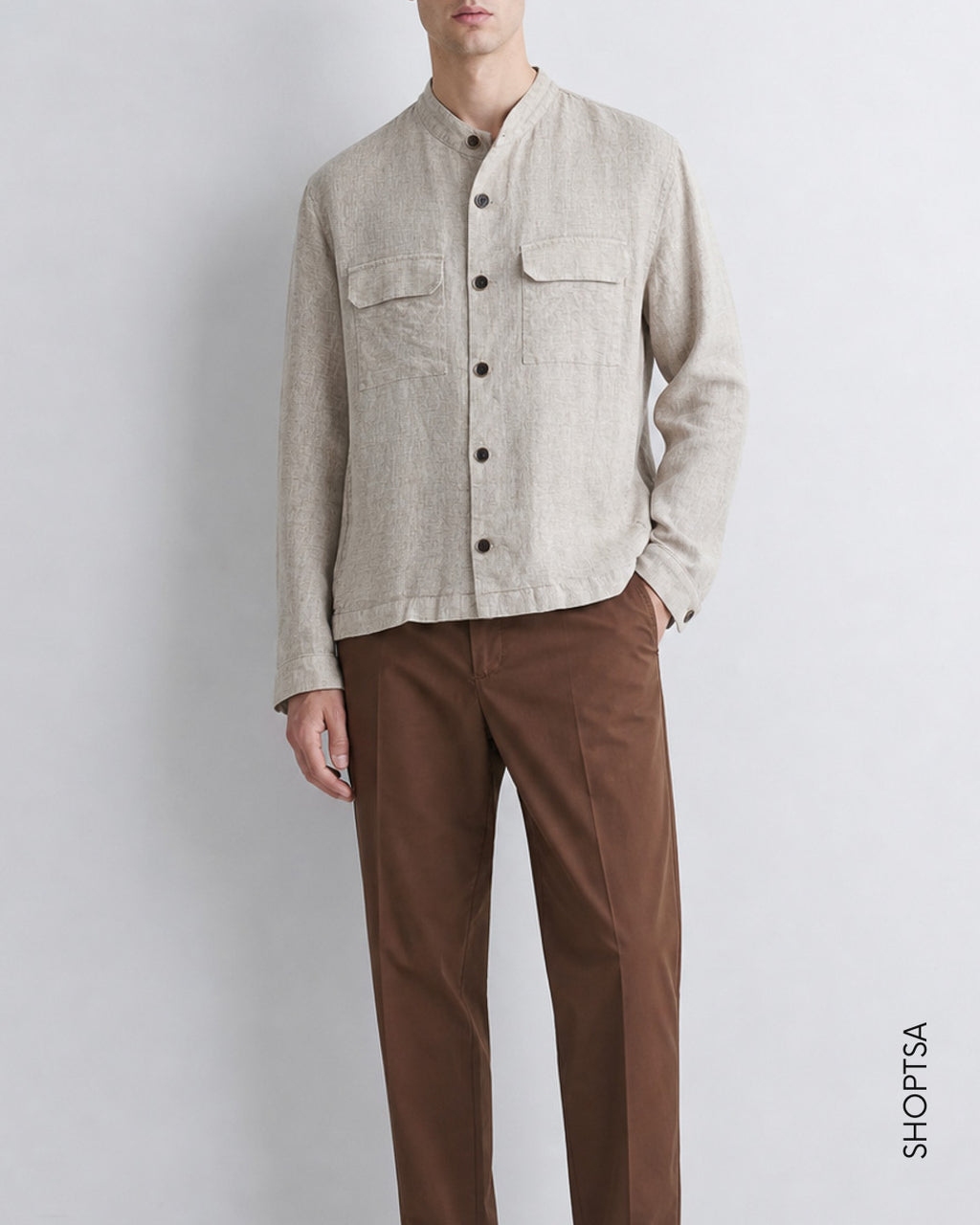Overshirt in lino con collo coreana