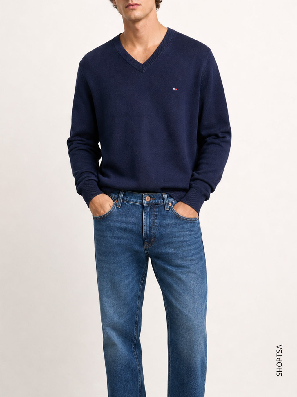 Pullover scollo a V cotone Pima cashmere Tommy Hilfiger