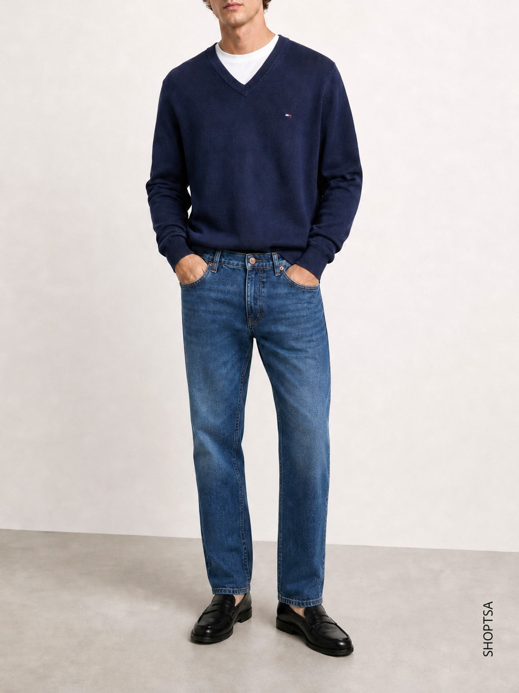 Pullover scollo a V cotone Pima cashmere Tommy Hilfiger