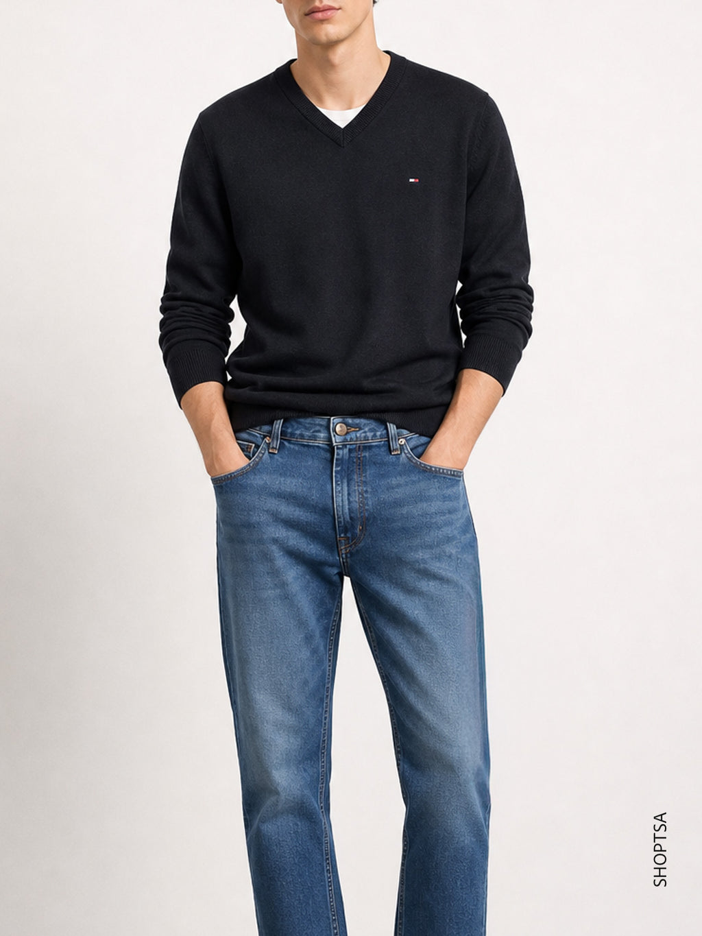 Pullover scollo a V cotone Pima cashmere Tommy Hilfiger