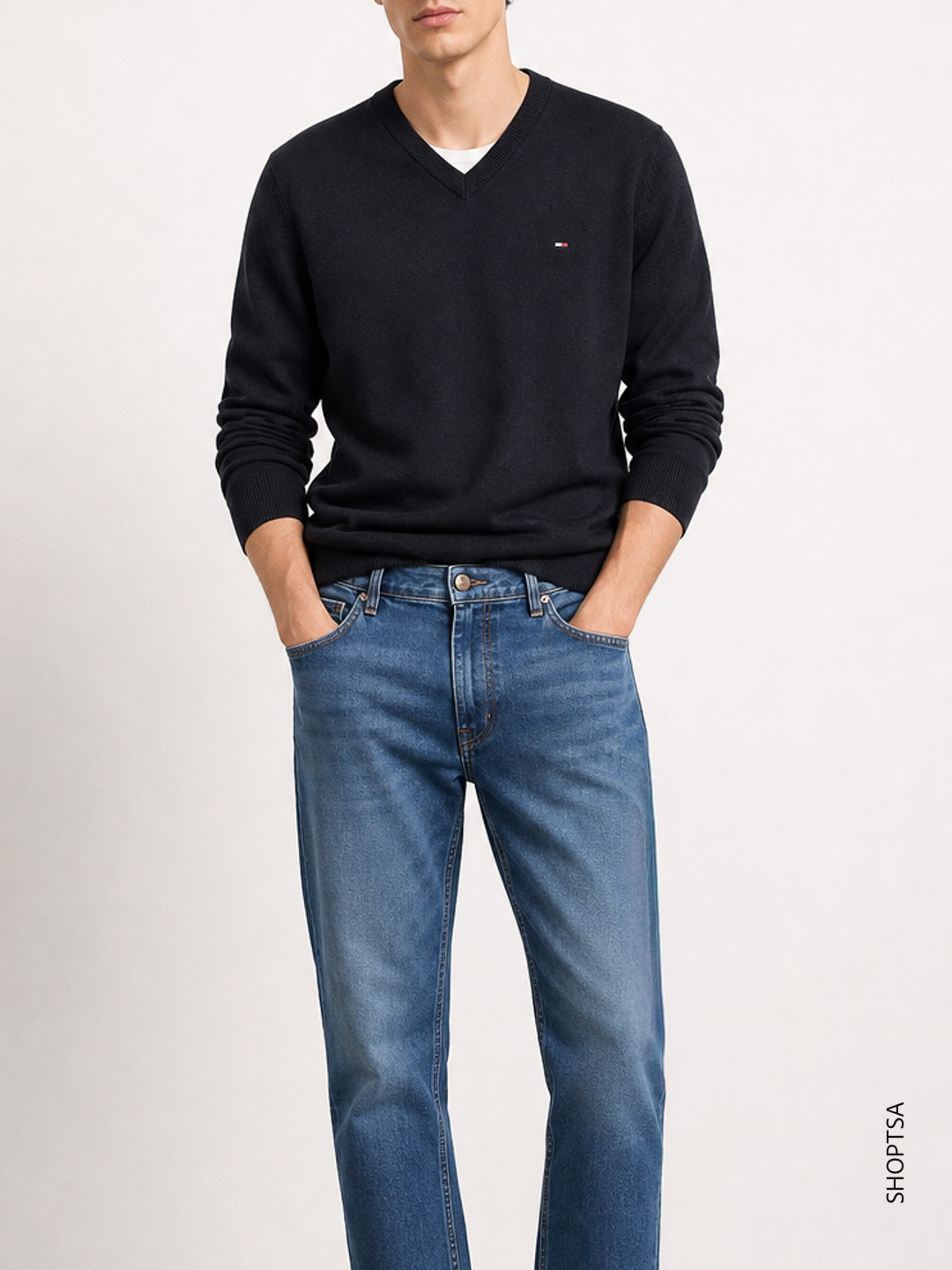 Pullover scollo a V cotone Pima cashmere Tommy Hilfiger