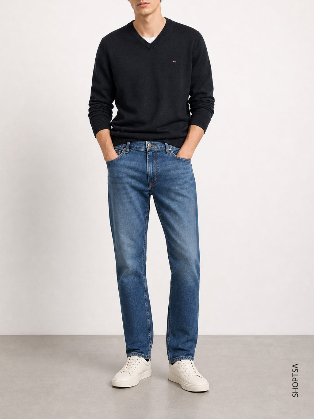 Pullover scollo a V cotone Pima cashmere Tommy Hilfiger