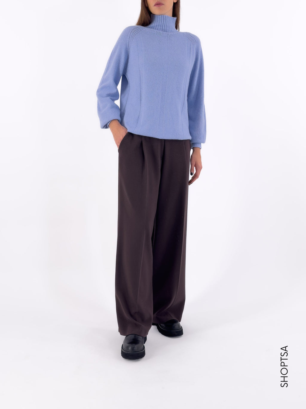 Crater neck sweater in merino wool