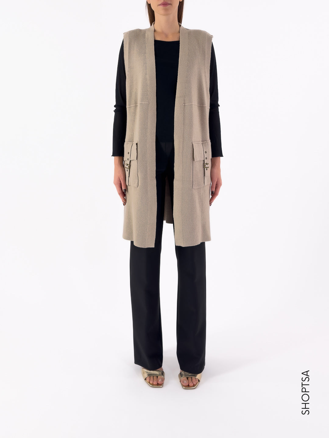 Gilet maglia costine lungo