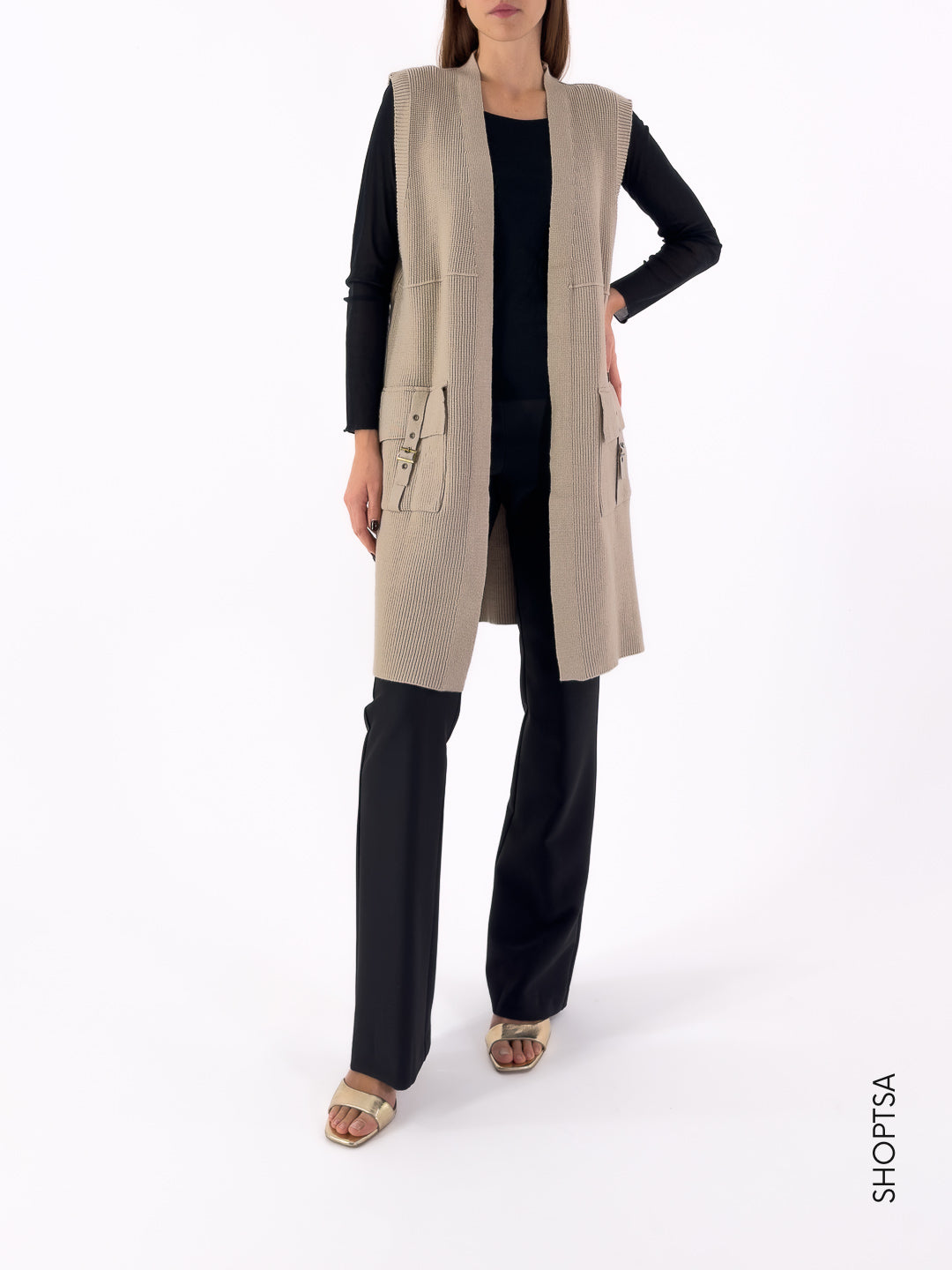 Gilet maglia costine lungo