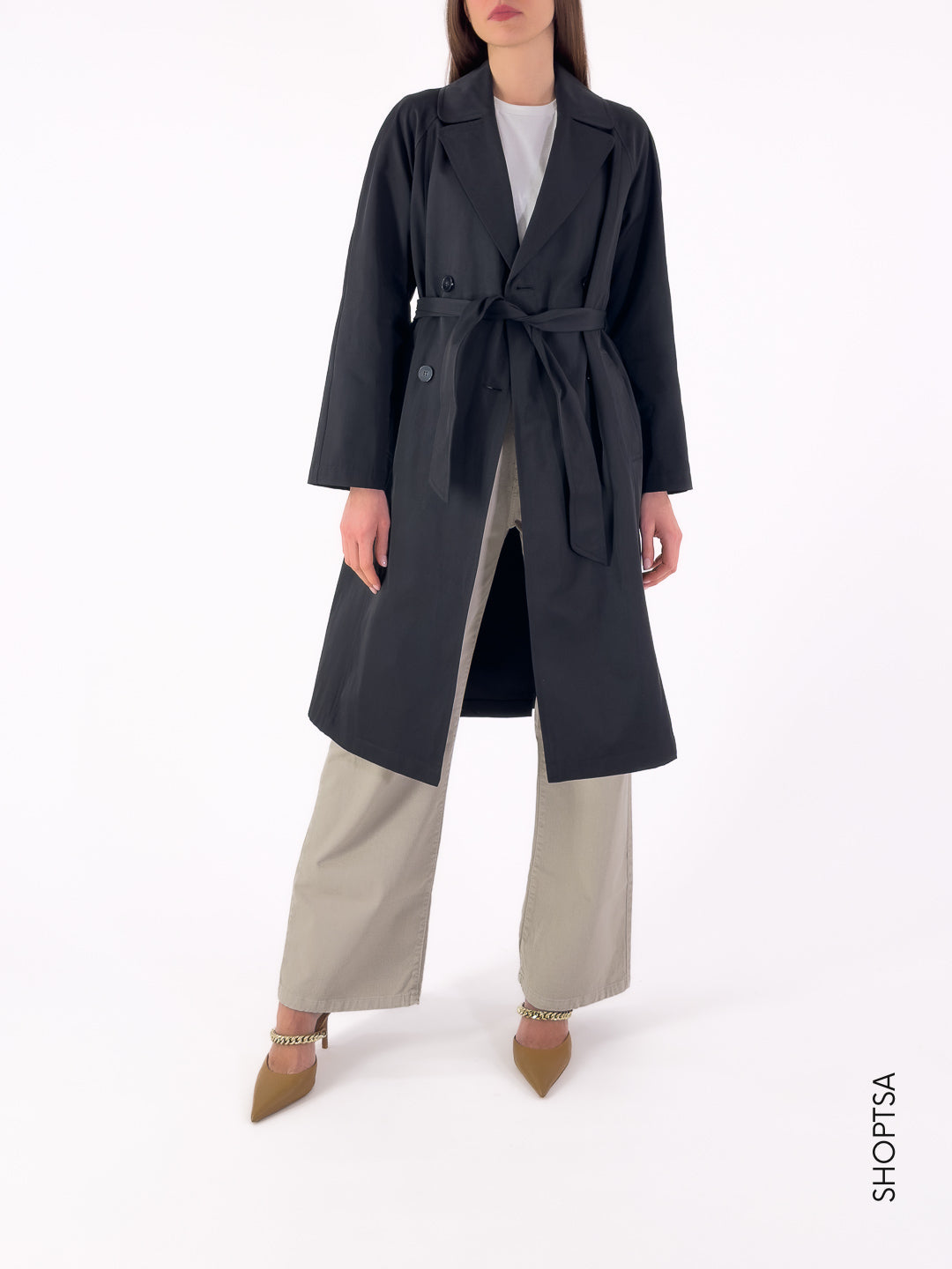 Trench doppiopetto lungo nero - Emme Marella - shopTSa