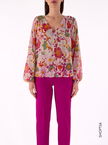 Blusa leggera fantasia fucsia LEO - EMME Marella