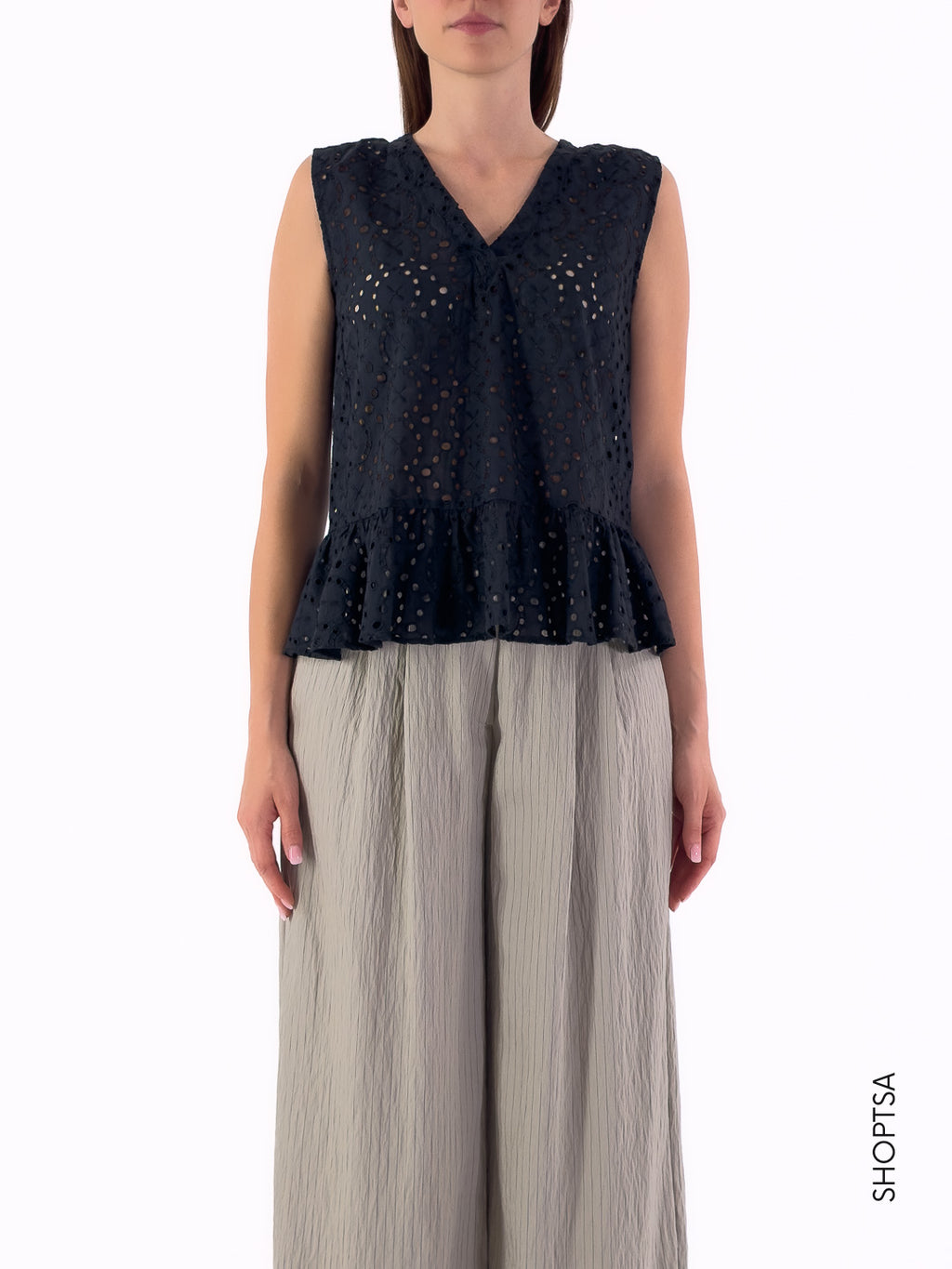 Top traforato con balza KLENIA