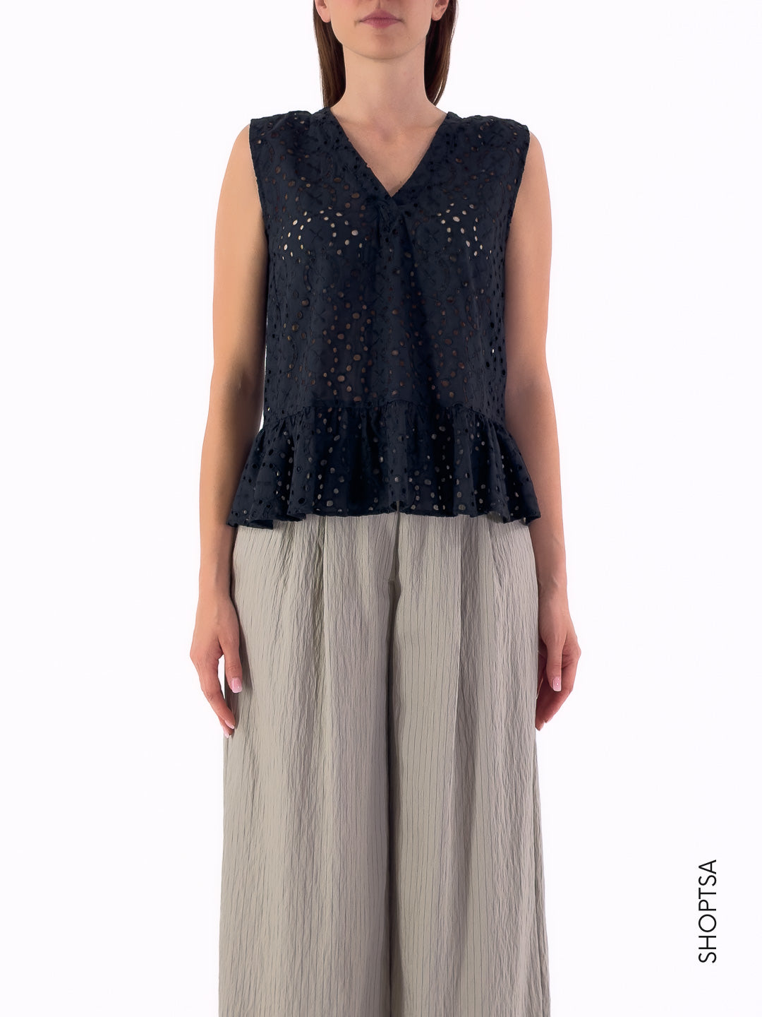 Top traforato con balza KLENIA