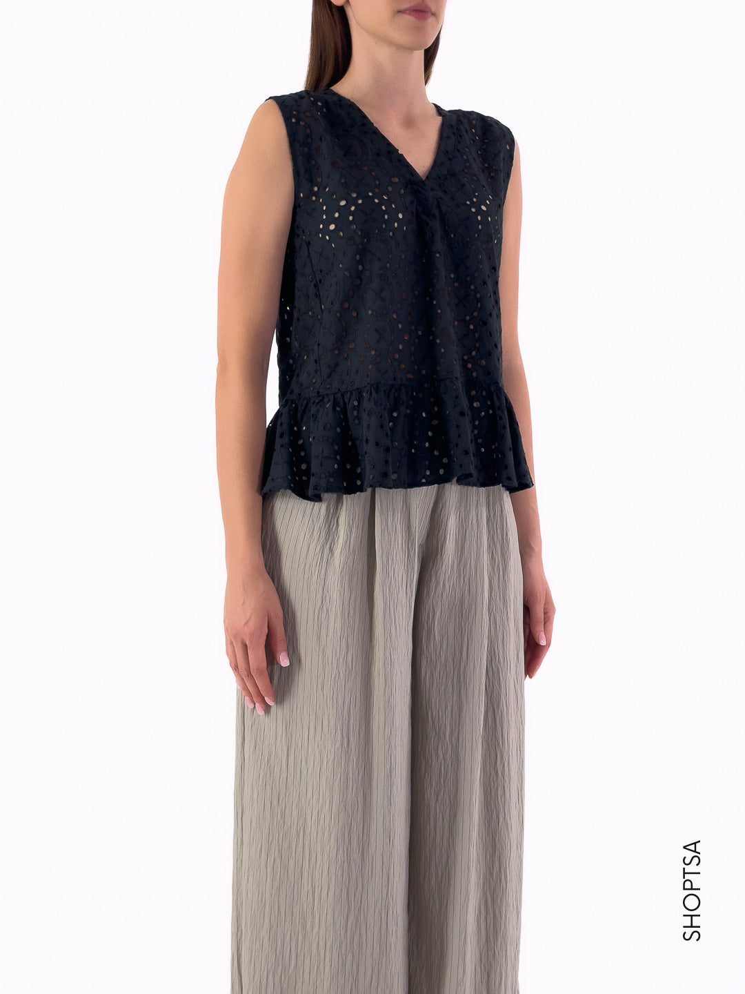 Top traforato con balza KLENIA