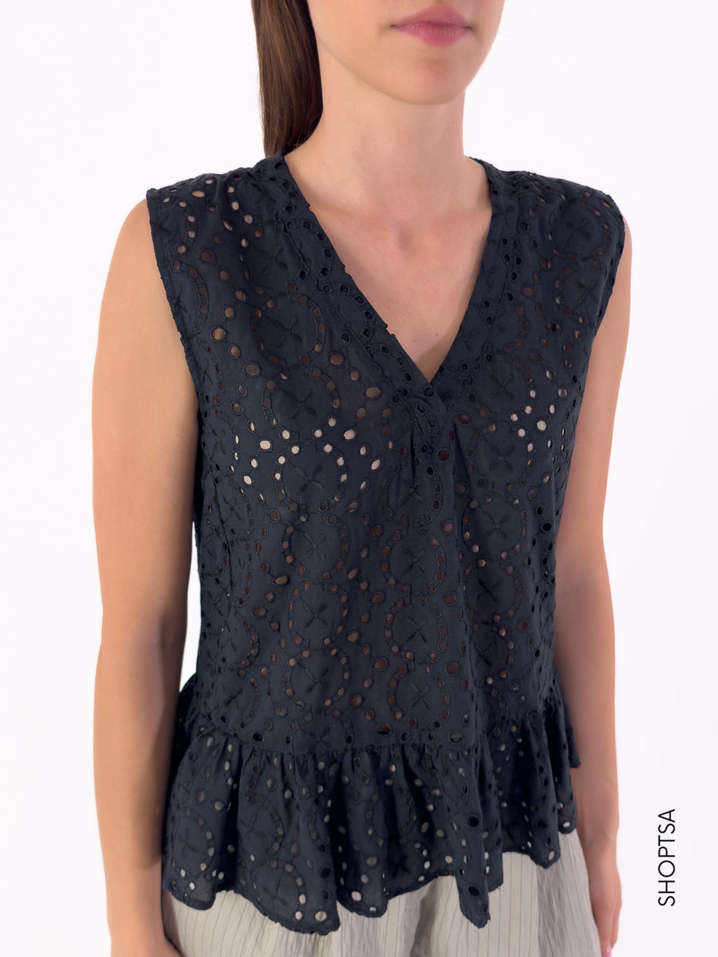 Top traforato con balza KLENIA