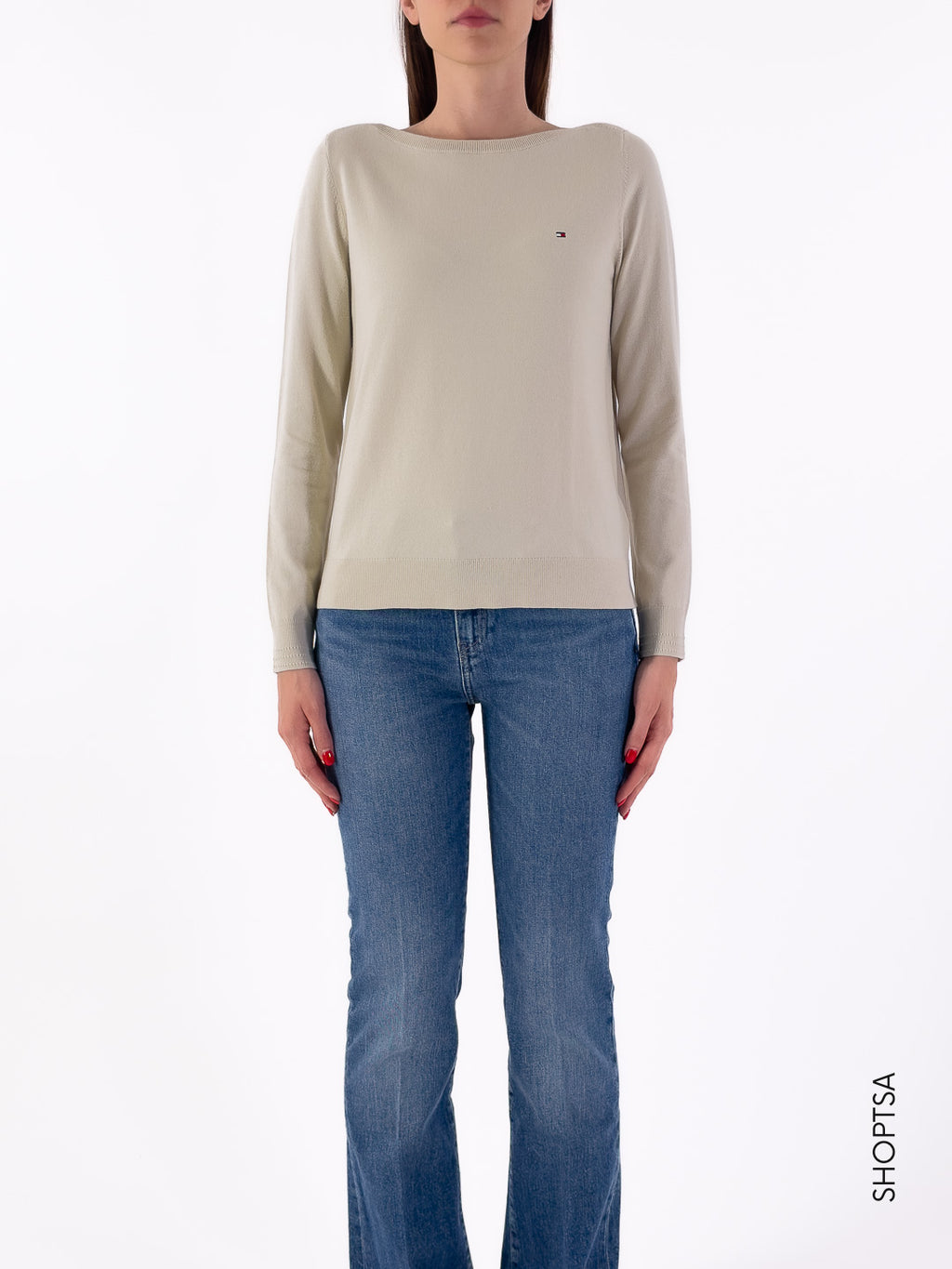 Pullover in cotone scollo a barca