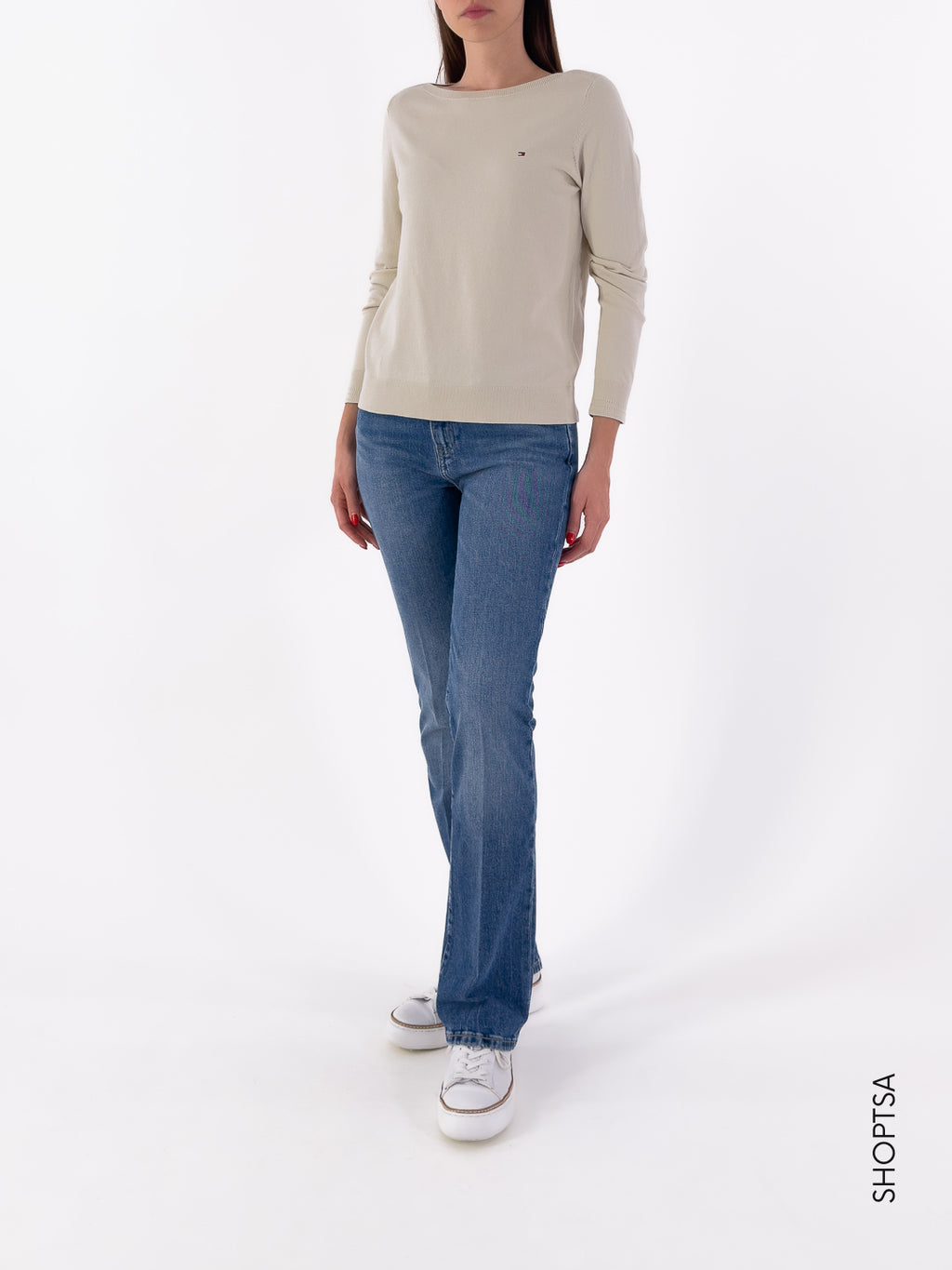 Pullover in cotone scollo a barca