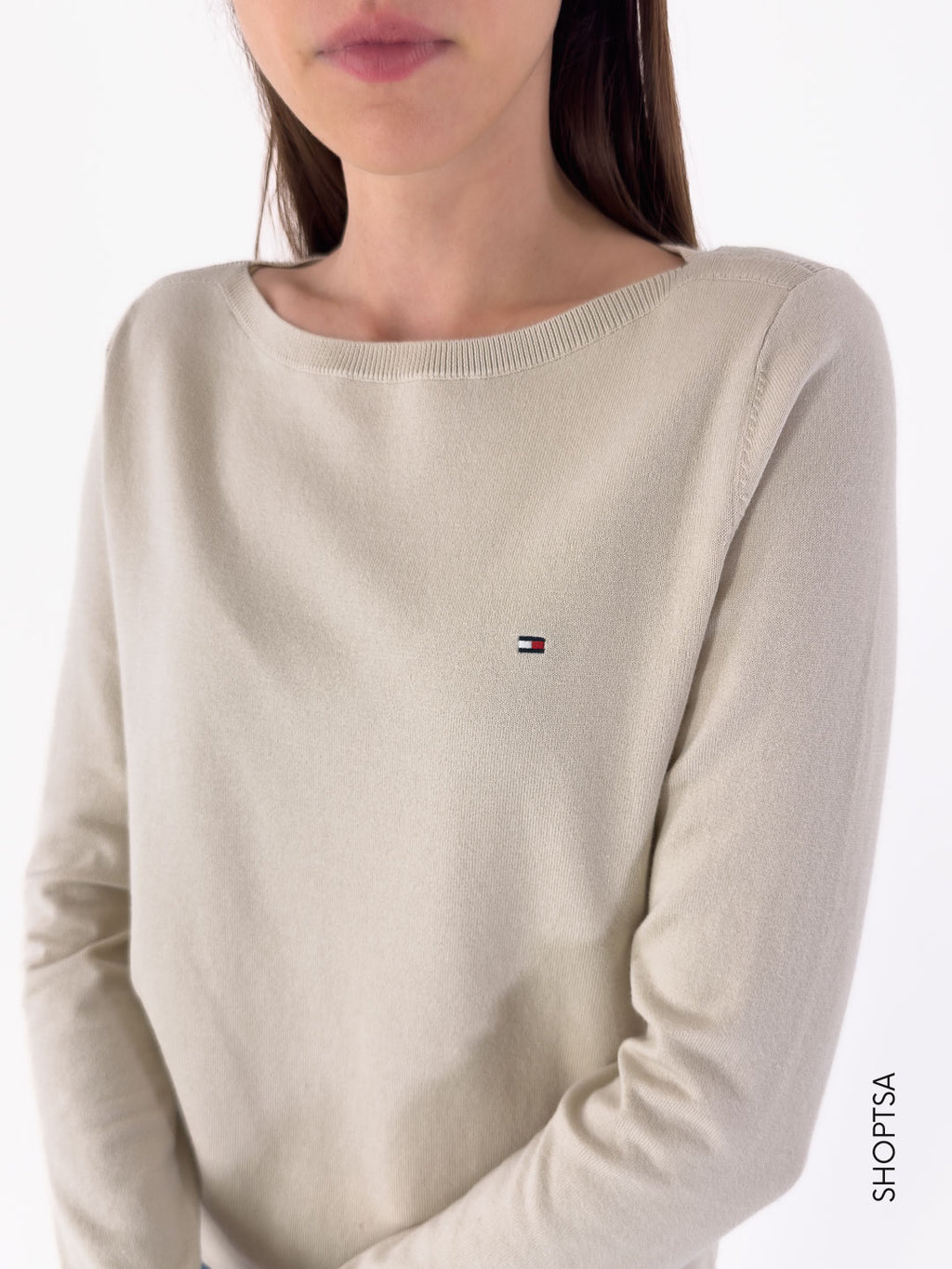 Pullover in cotone scollo a barca