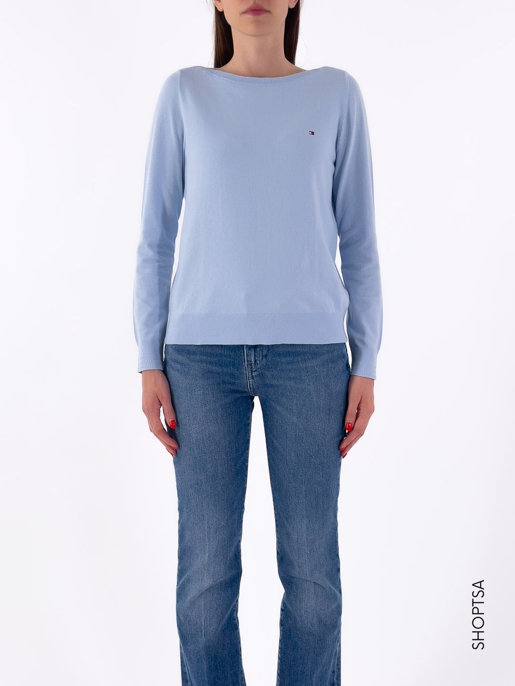 Pullover in cotone scollo a barca