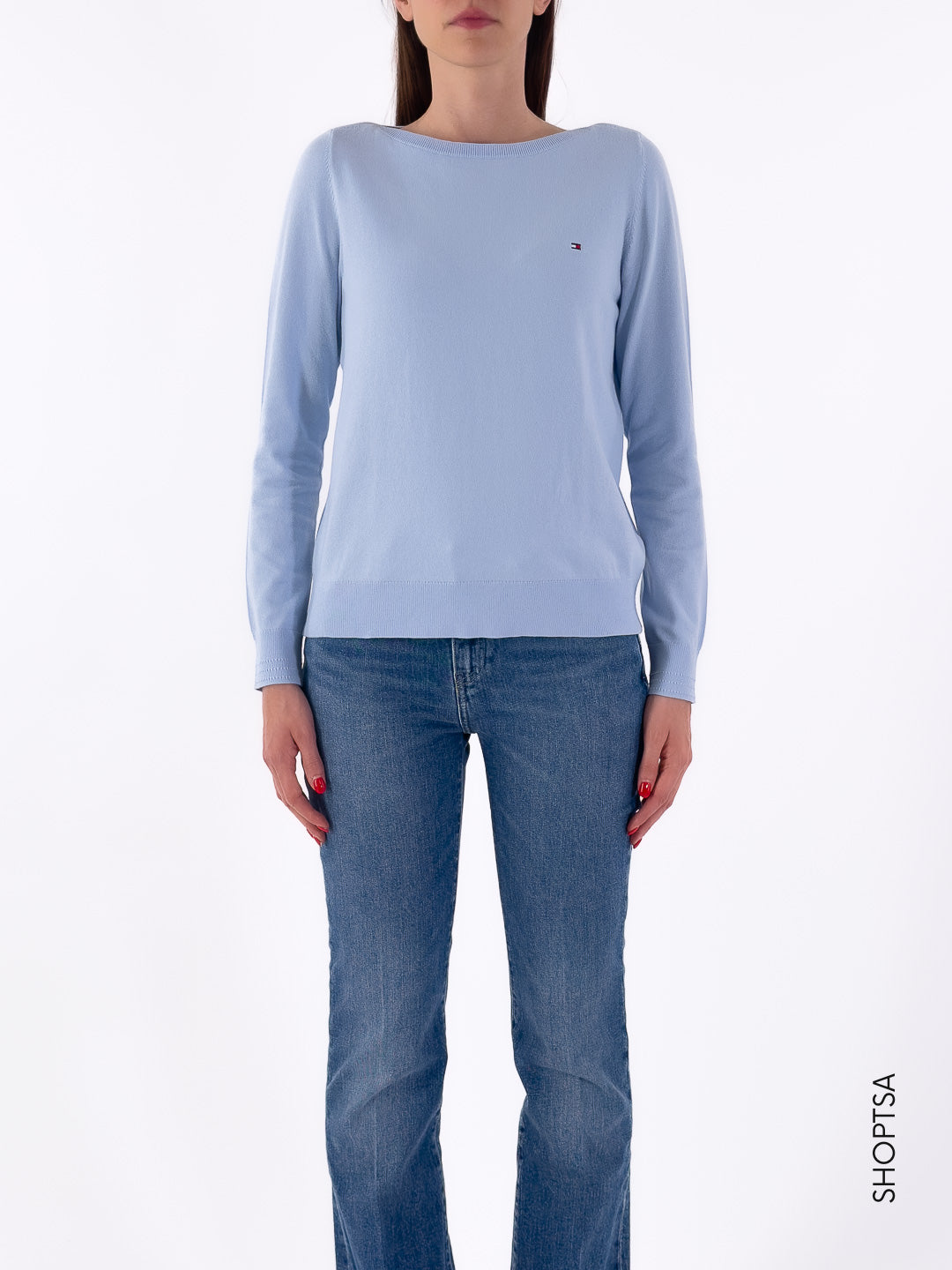 Pullover in cotone scollo a barca