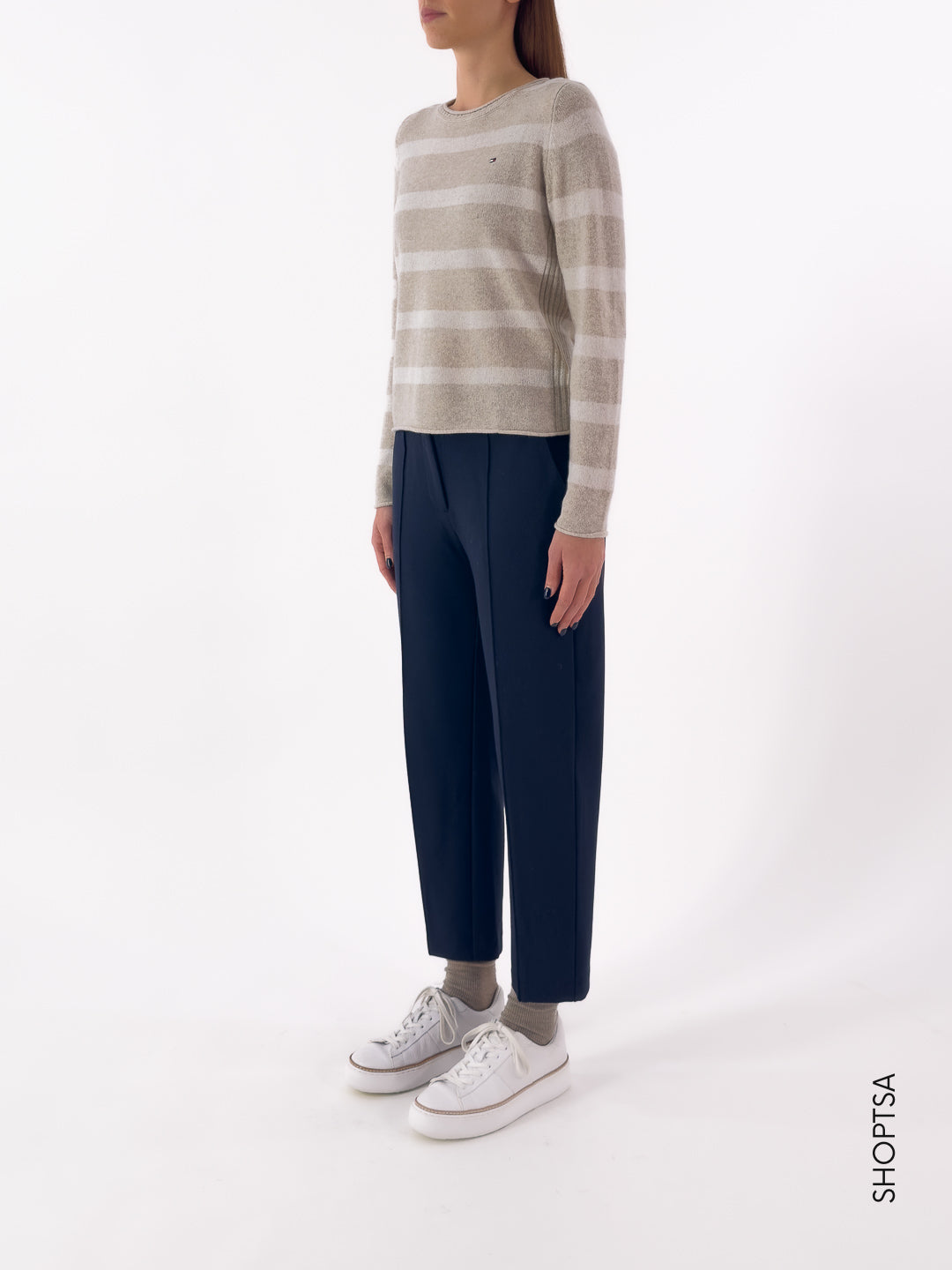 Pullover in pura lana a righe