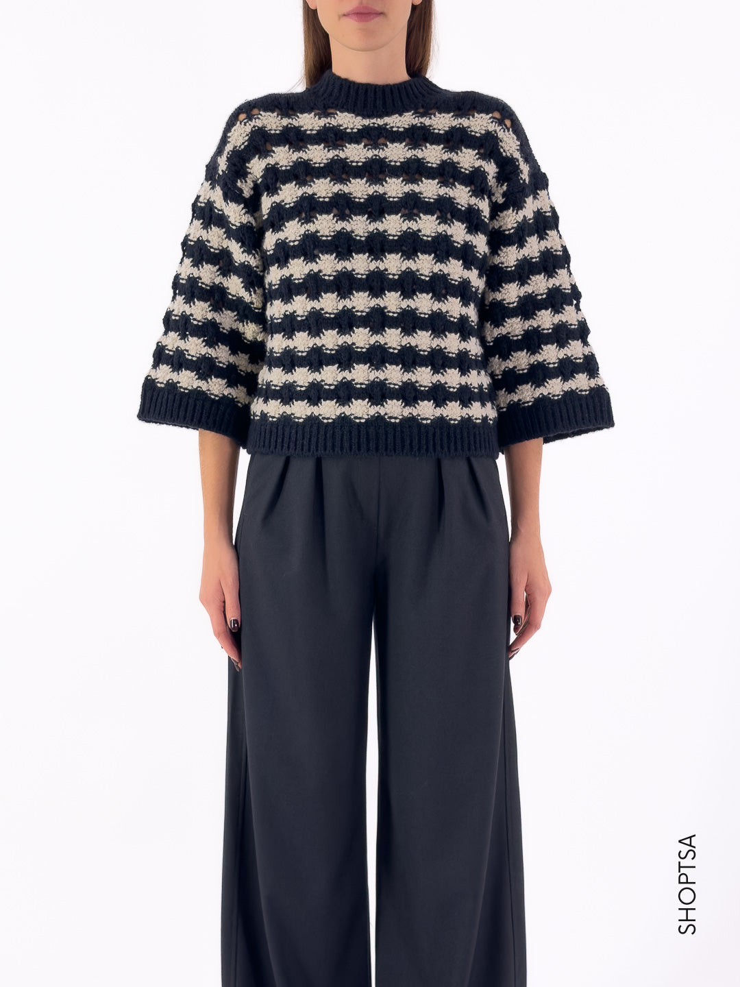 Maglione lana traforata corto 86081