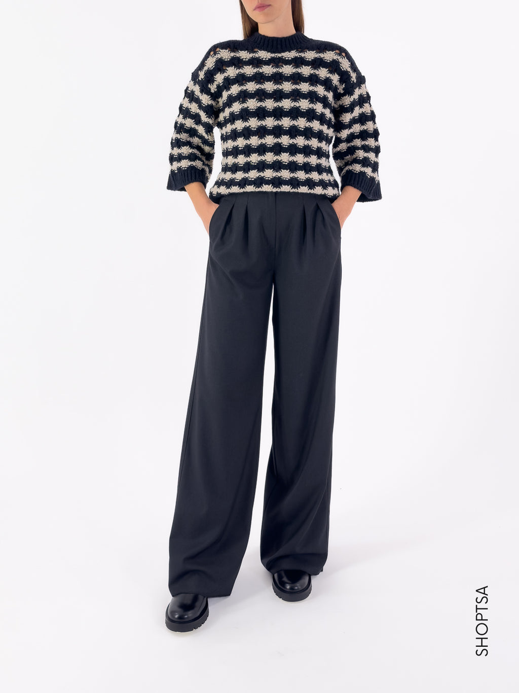 Maglione lana traforata corto 86081