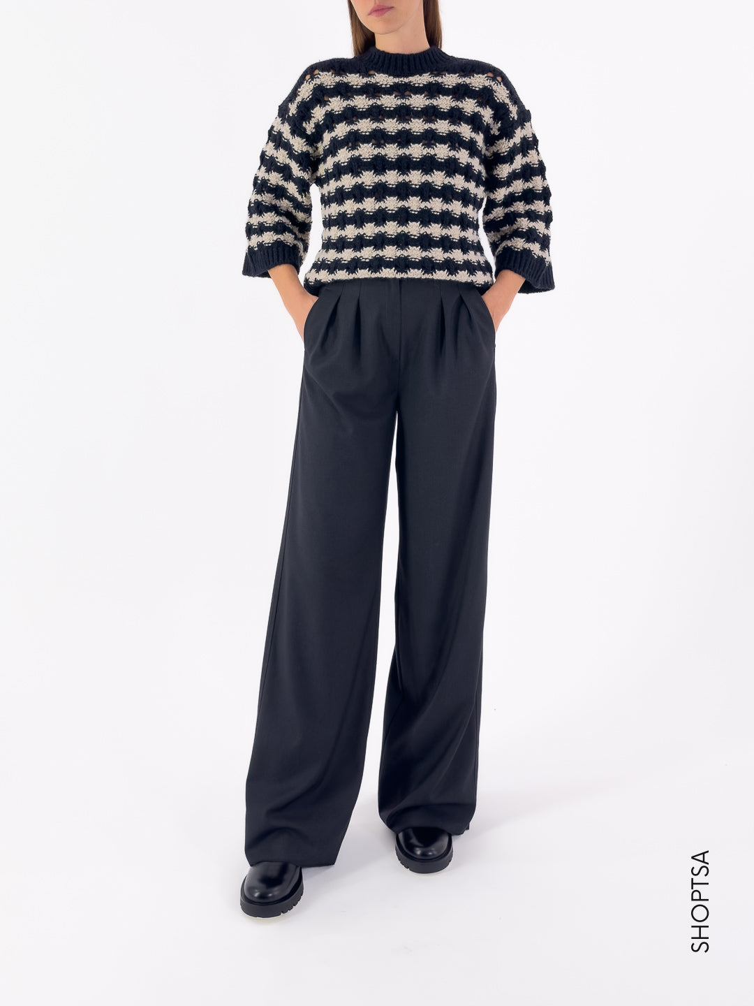 Maglione lana traforata corto 86081