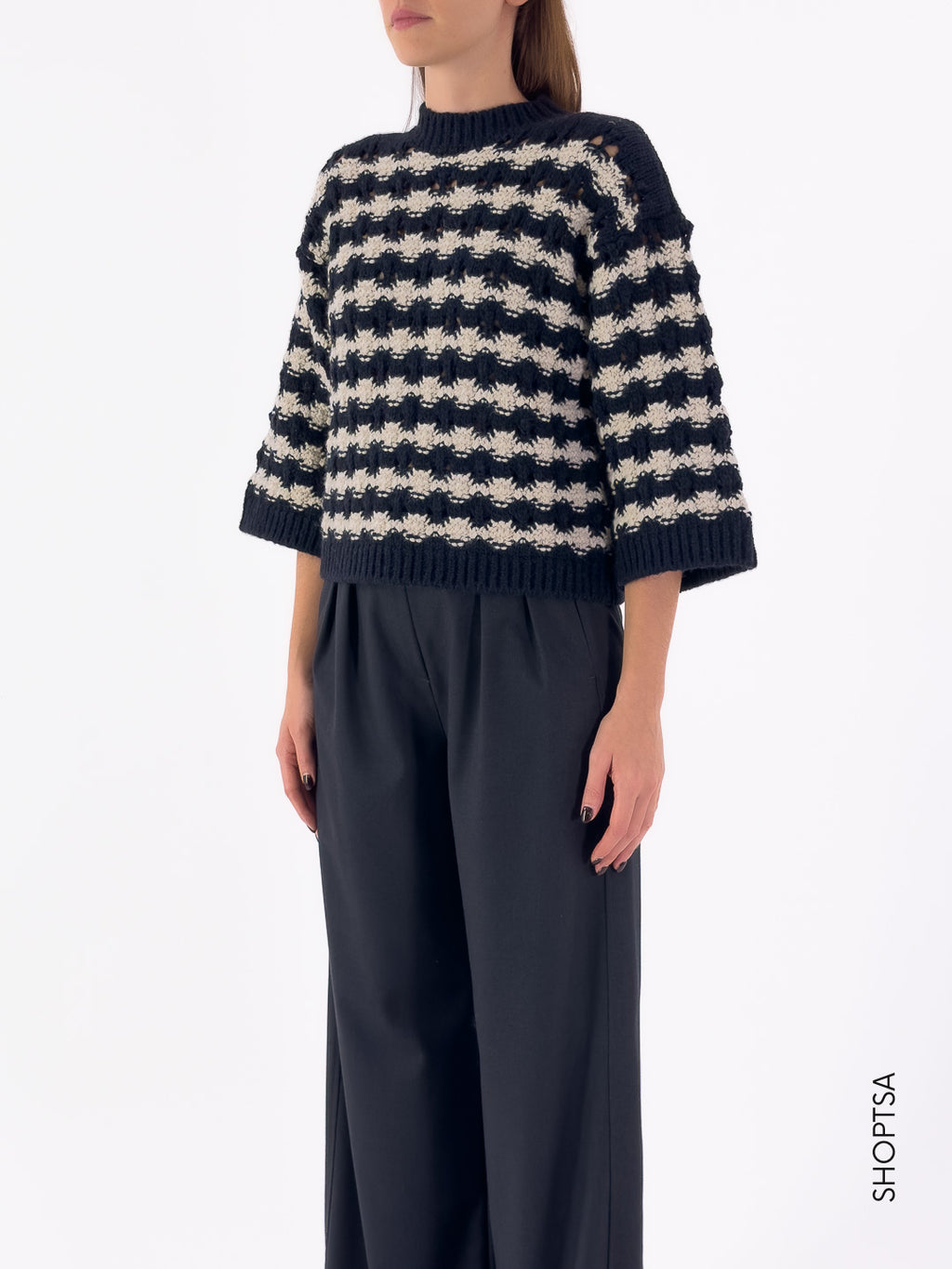 Maglione lana traforata corto 86081