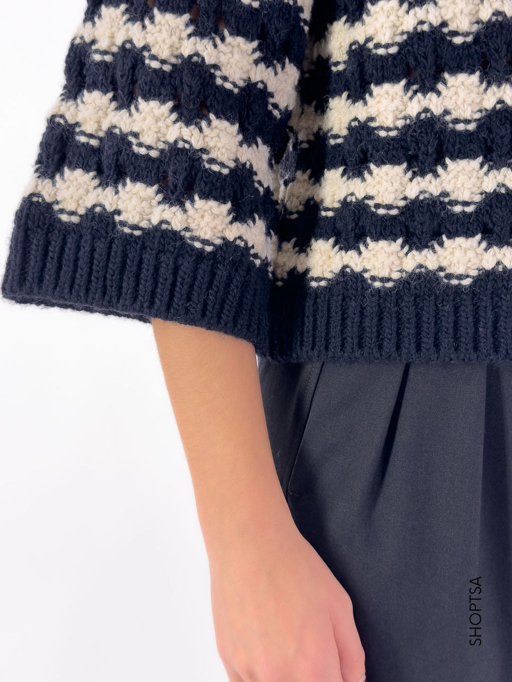 Maglione lana traforata corto 86081
