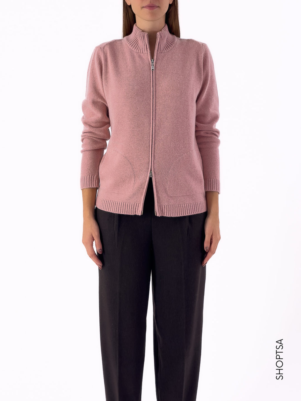 Maglia lana rasata con zip  40050