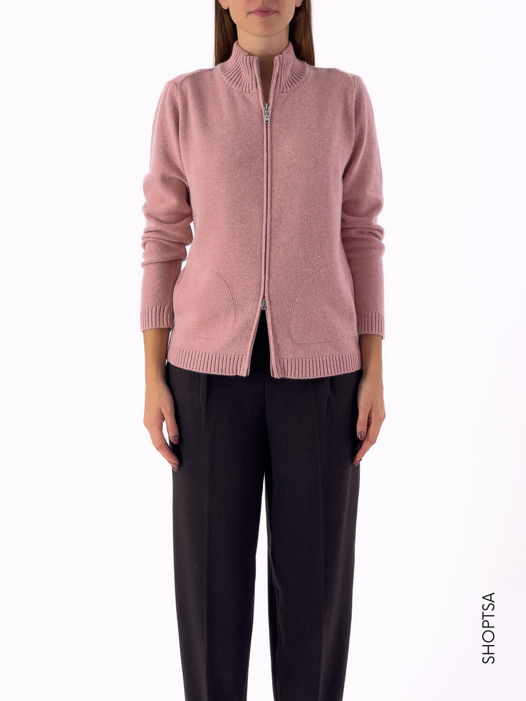 Maglia lana rasata con zip  40050