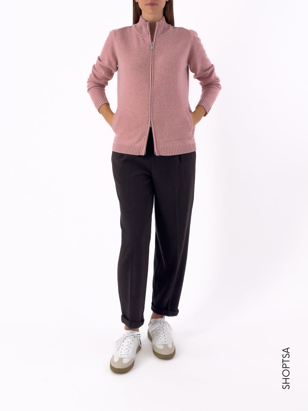 Maglia lana rasata con zip  40050