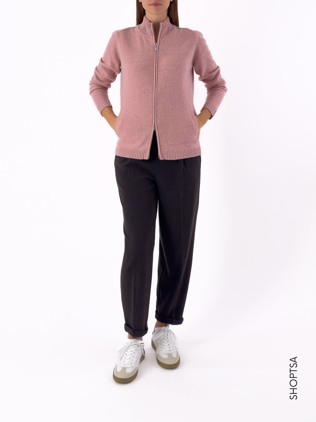 Maglia lana rasata con zip  40050