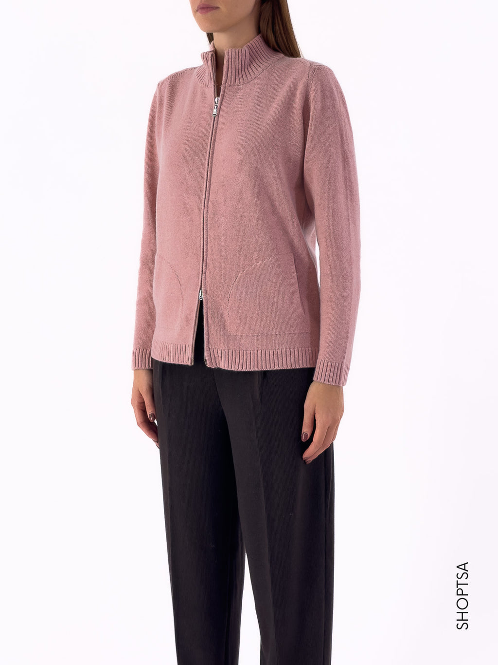 Maglia lana rasata con zip  40050