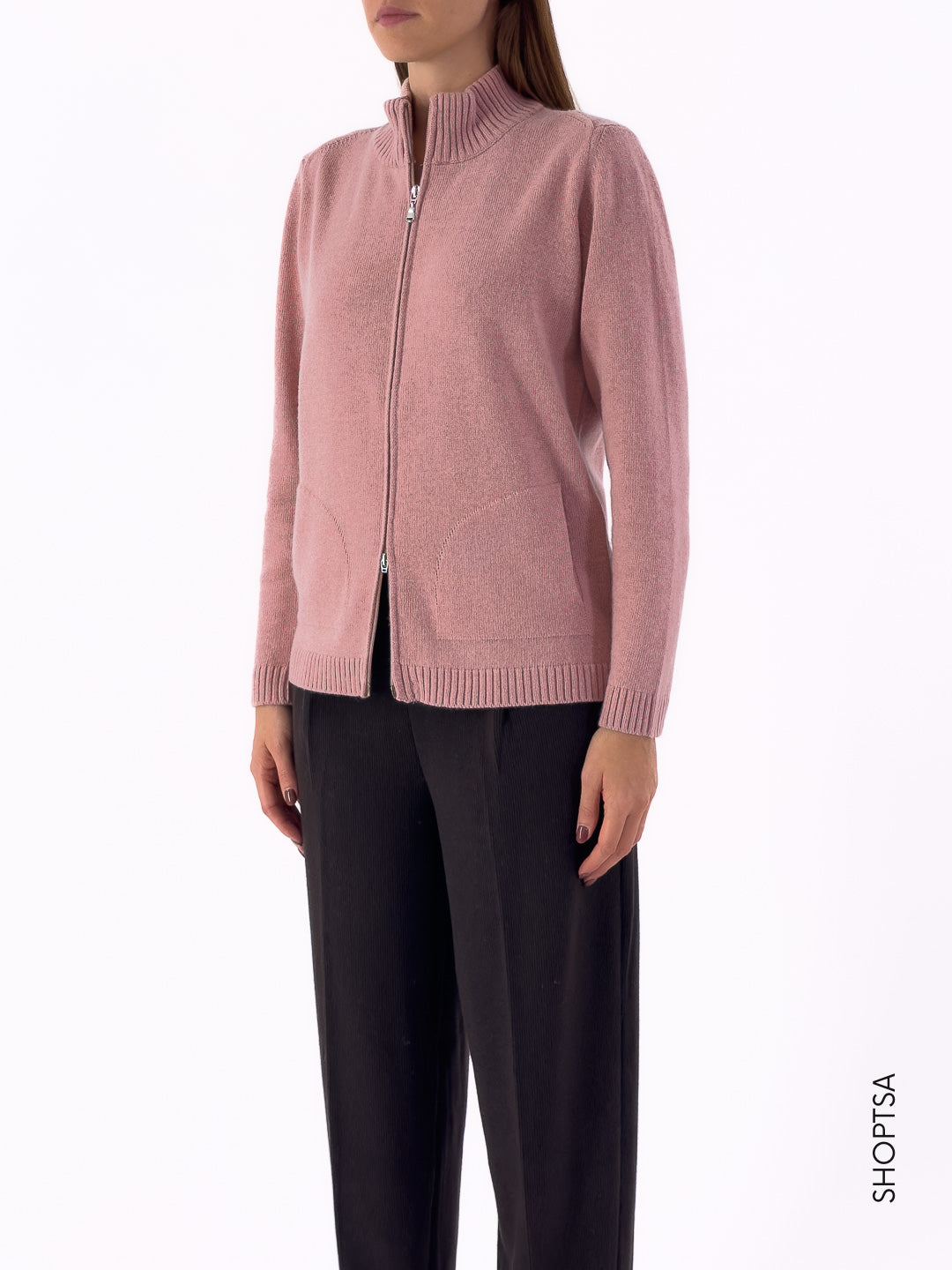 Maglia lana rasata con zip  40050