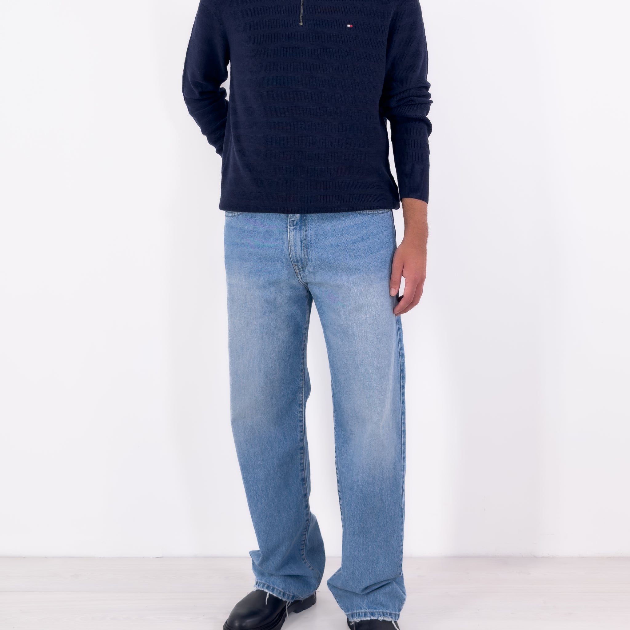 Maglione mezza zip righe tramate