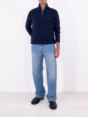 Maglione mezza zip righe tramate