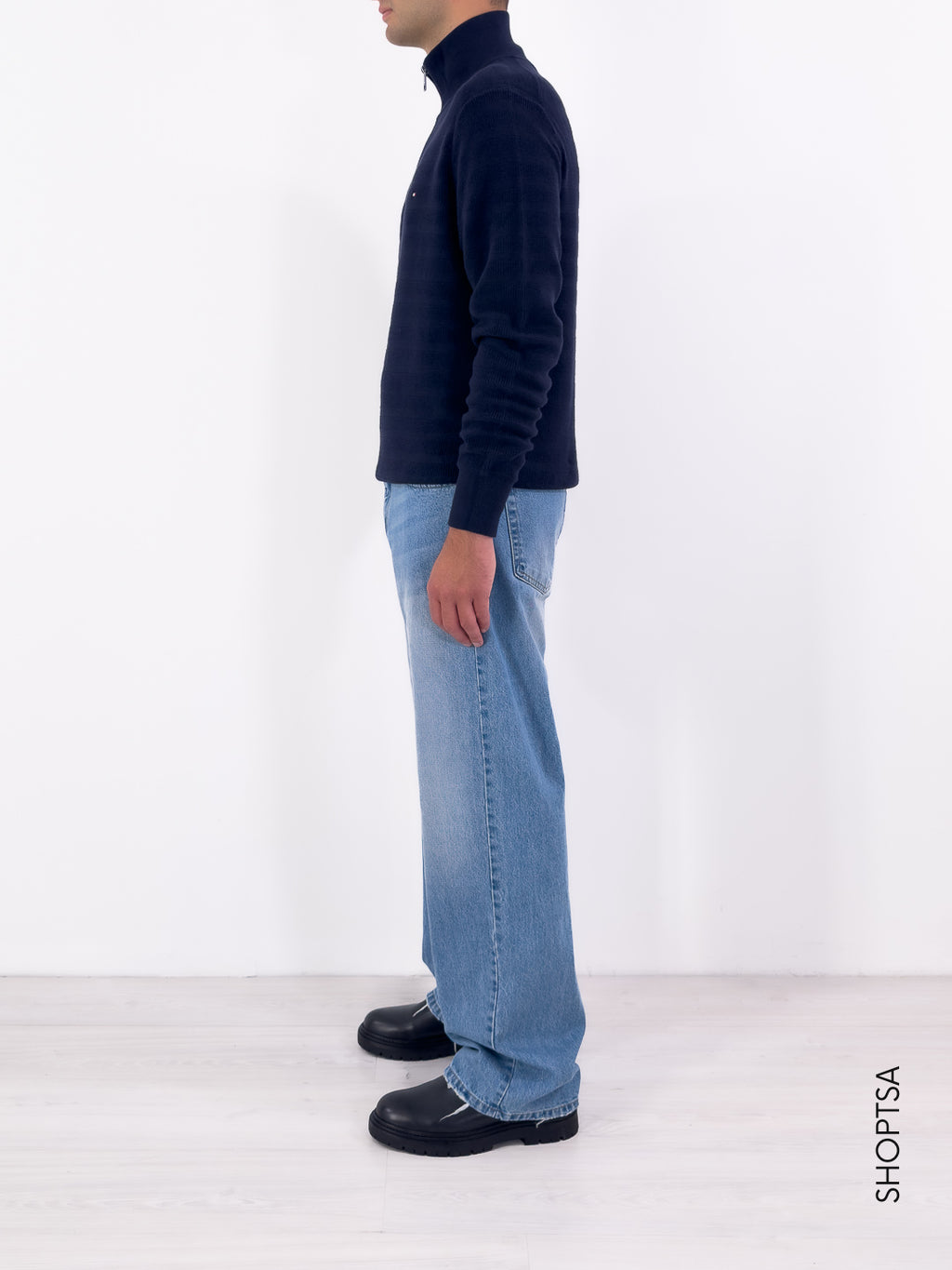 Maglione mezza zip righe tramate