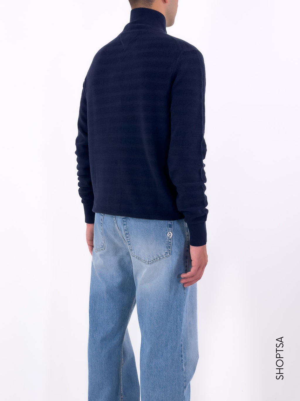 Maglione mezza zip righe tramate