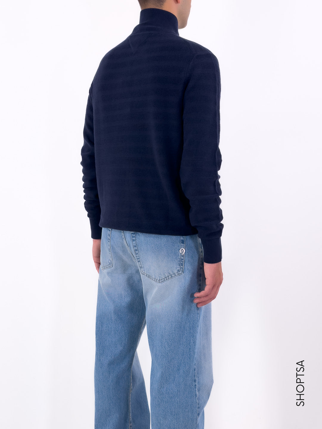 Maglione mezza zip righe tramate