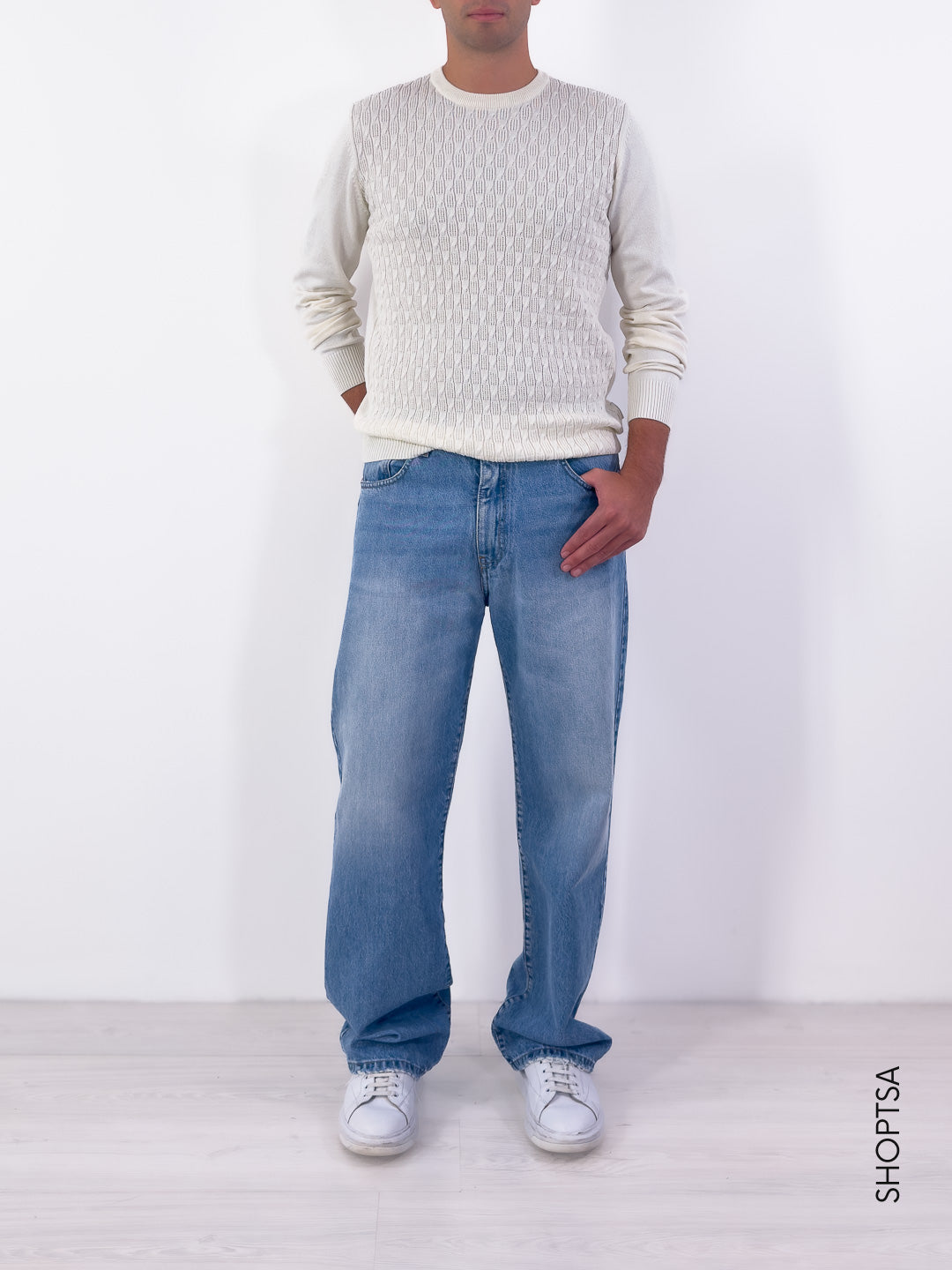 Maglia girocollo in viscosa lavorata
