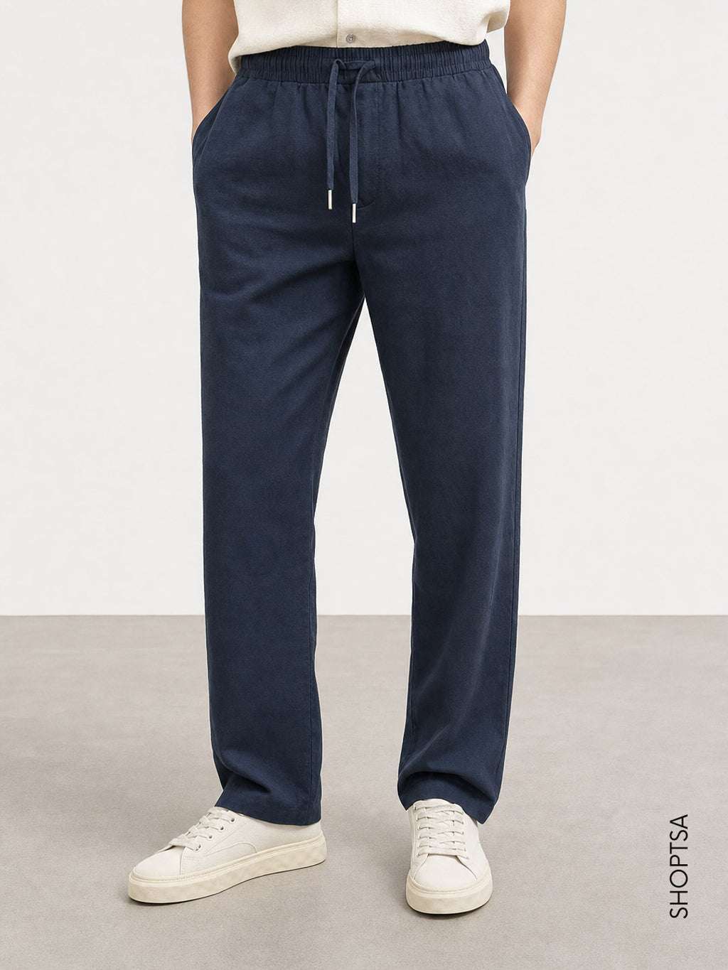 Pantalone Relaxed Fit in lino e cotone