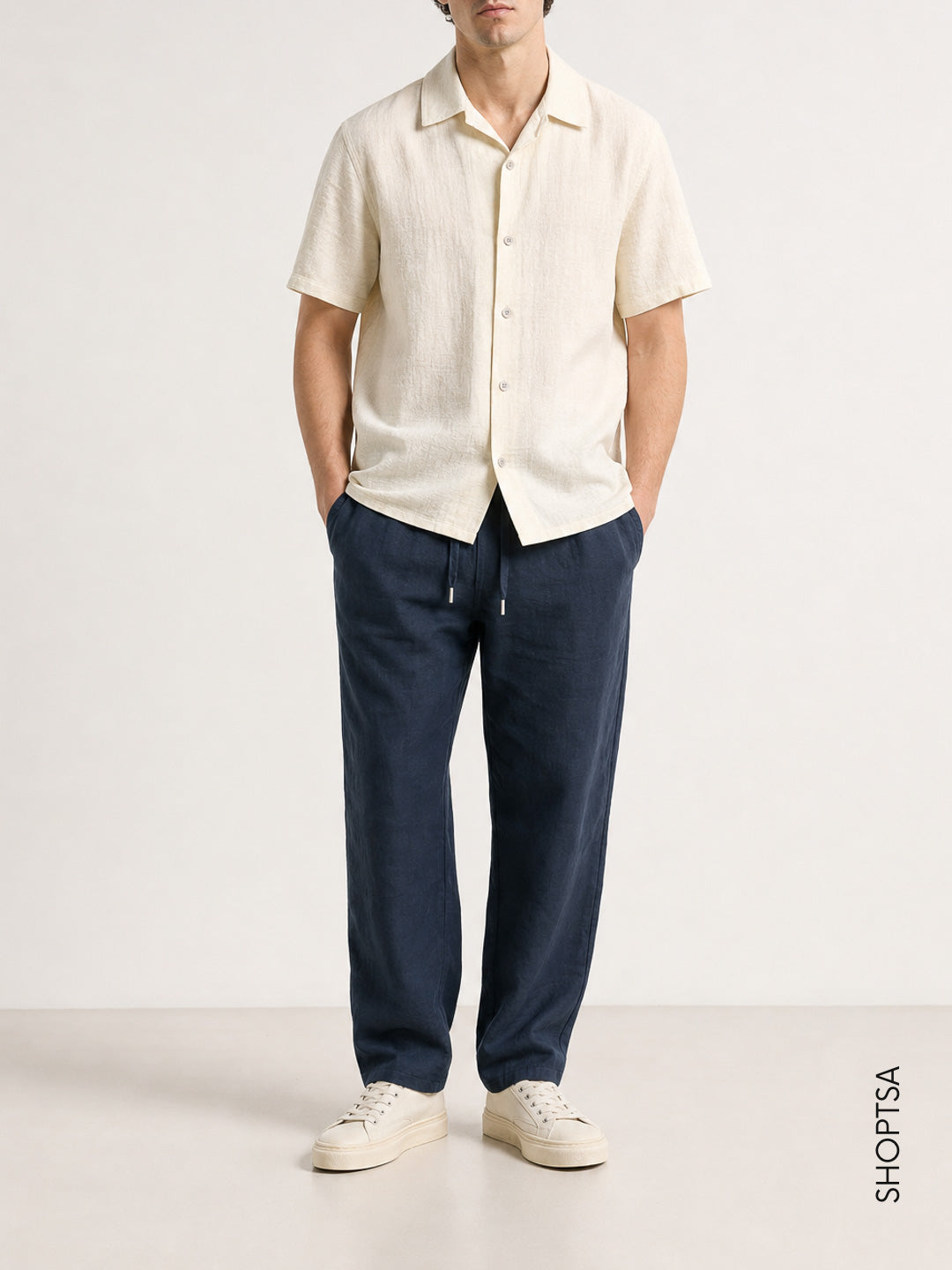Pantalone Relaxed Fit in lino e cotone