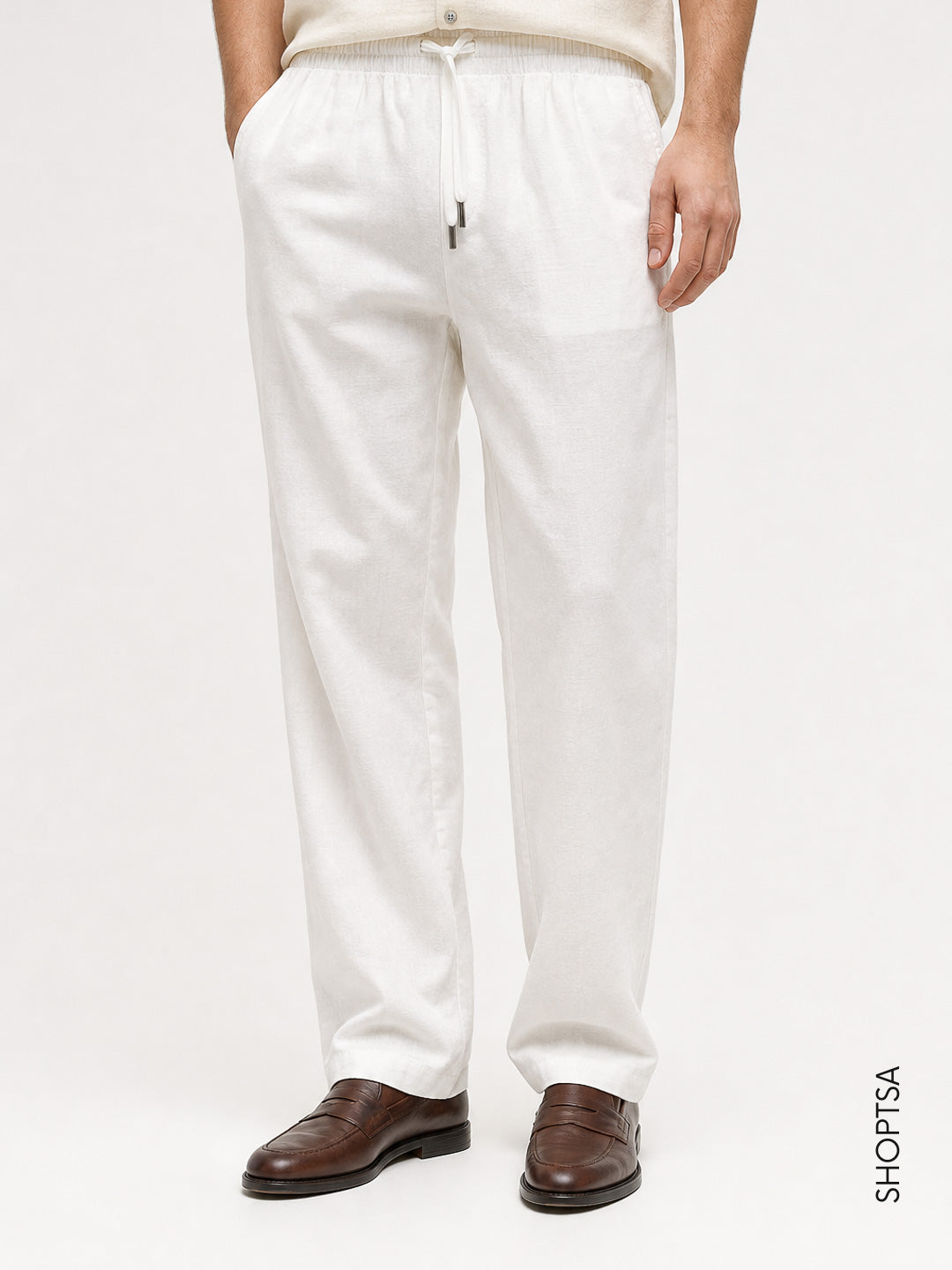 Pantalone Relaxed Fit in lino e cotone